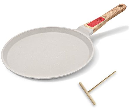 RANX INGST Crepe Pfanne 20 cm mit Abnehmbarer Griff - Palatschinken Pfanne mit Teigverteiler - Antihaftbeschichtung - Induktion - Weiß