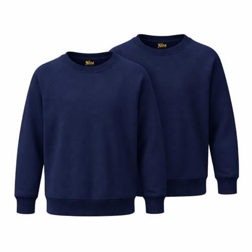 KHIM Fleece Sweatshirt Unisex Sweater Jumper Full Sleeve Kids Boys Girls Children Top Crew Neck Outdoor Activewear (UK, Age, 11 Years, 12 Years, Regular, Navy Blue Pack 2)