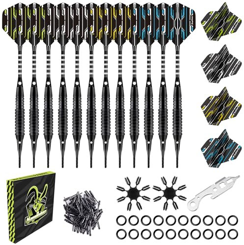 MageRabbit Dartpfeile Kunststoffspitze Set, 12 Stück mit 16 Flights + 50 Ersatzspitzen & Komplettset Dart Zubehör,Für Anfänger & Fortgeschrittene