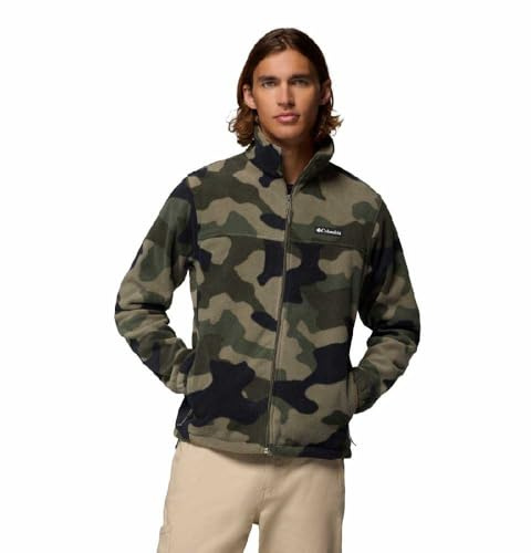 Columbia Men's Steens Mountain Printed Jacket, Full Zip Fleece Jacket, Stone Green Mod Camo, S