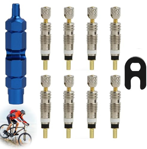 Kit de Válvulas para Bicicleta de 8 Piezas, Adaptador de Válvula Presta a Schrader, Herramienta de Extracción de Válvula, Compatible con Neumáticos de Bicicleta, Ligero y Portátil