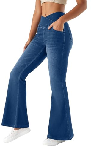 Onsoyours Jeans a Zampa d’Elefante Donna Vita Alta Cross Jeggings Elasticizzati Yoga Flare Leggins Skinny Jeggings Bootcut Pantaloni in Denim A Blu XL