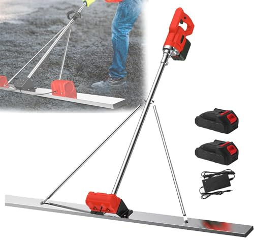 Jeu de chape vibrateur à béton – Outil alimenté par batterie pour niveler et tamper le ciment – Comprend une batterie pour une finition de surface efficace