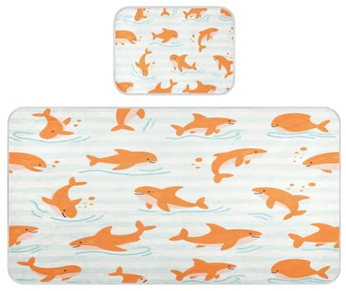 miaozhen Colchón refrescante para bebé de 28 x 52 pulgadas, absorbente, diseño de animales oceánicos, peces, tiburones, rayas naranjas, almohadillas protectoras de colchón para bebés y niños pequeños