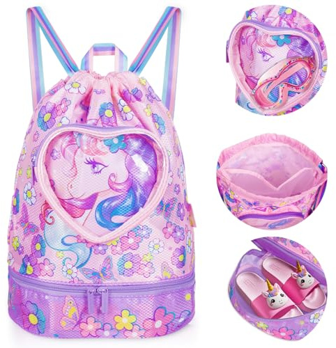 PinkSheep Barnsportväska med dragrem, gymväska, ryggsäck för sport och skola, enhörning, One Size