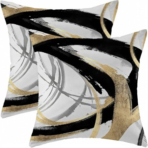 ViaElayu Federe Cuscini Divano 45x45 Nero Oro Eleganti Grigio Bianco Copricuscini in Velluto Boho Autunnali Decorazioni Astratto Moderno Fodera Cuscino per Soggiorno Camera Letto Set di 2