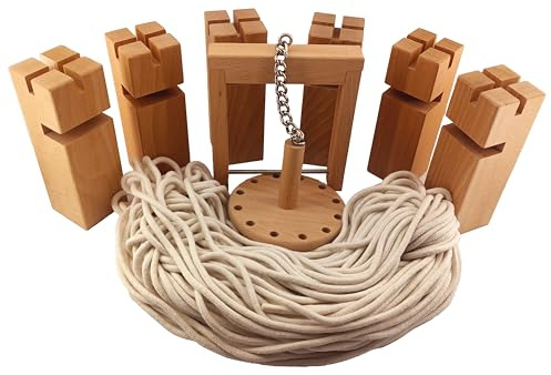 Hunmor Fröbelturm Teambuilding Jeu de groupe, jeu d'empilage, pour la communication et le travail d'équipe, pour groupes et événements, avec cordes, grue et 6 blocs en bois de hêtre