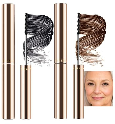 Erinde 2 Stück Schwarz und Braun Mascara mit feiner Bürste, Wimperntusche für ältere Frauen, Wasserfest Wimperntusche, Langanhaltend und Wischfest Mascara, Natürlich Lang Wimpern, Schwungvoll