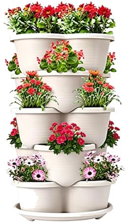 Vaso verticale da giardino impilabile a livelli, 5 pezzi, torre da giardino verticale per fiori, verdure, erbe, ideale per patio, balcone, anatra