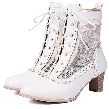 Femmes Vintage Victorian Bottes Lacets,Bottes victoriennes vintage pour femme - En dentelle - Pour mariage - Bottines à lacets - Style gothique - Style médiéval - Avec talon - Botte de transition