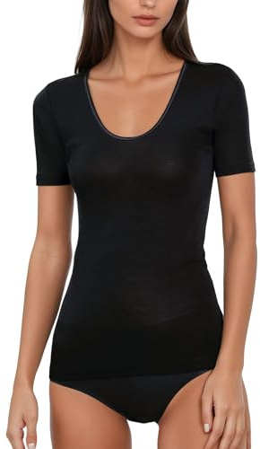 EGI ® T-shirt à manches courtes en laine mérinos pour femme (XS à XXL) fabriqué en Italie., noir, Taille M