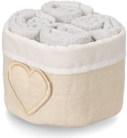 Casatessile Lavage de Salle de Bain avec Panier en Tissu 4 pcs. Susanna Évier de Bain 30x30, Serviettes Petit Visage et Bidet - Grigio Chiaro