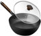 ANEDER Padella con coperchio, antiaderente, 25,4 cm, in acciaio al carbonio, wok e padelle per friggere per stufe elettriche, a induzione e a gas