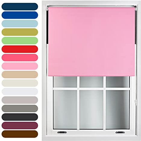 FURNISHED Roller Blinds Thermal Blackout Roller Blind - Trimmable Insulated UV Protection Child Safe Easy Fit Home Office Window Blinds, Pink, 45W x 210H cm