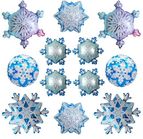 12 globos de aluminio con forma de copo de nieve, princesa, fiesta de cumpleaños, invierno, globos de estrella brillante, globos de aluminio para baby shower, cumpleaños, invierno, casa, fiestas, etc