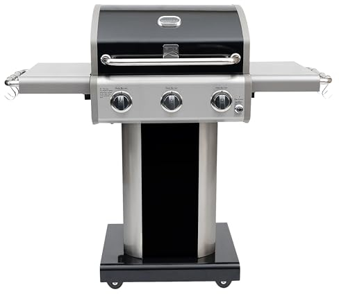 Kenmore Gasgrill I Gas Grill 3-Brenner mit klappbaren Seiten und Deckel I Gas Barbecues für Outdoorküche | Gartengrill mit Gas | 51,6 x 129,5 x 114,3 cm | Edelstahl Grill | Schwarz