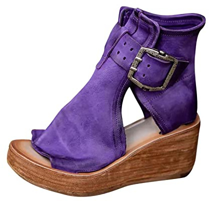 SYDUZAX Wedge Sandals for Women Open Toe Roman Sandals Faux Leather Platform Summer Sandals Comfort Walking Shoes High Heeled Non-slip Thick Bottom Boots Shoes Hiking Traveling Sandals Sale Clearance