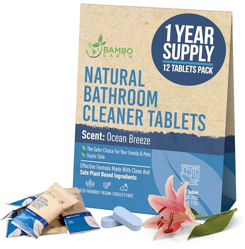 12 Pack Natural Bathroom Cleaner - Bath Shower Bathtub Tub Toilet Tile Cleaning Tablets Refill - Eco-Friendly Product & Cleaning Supplies - 1 Tablet = 17oz Spray (204oz Total) - Ocean Breeze