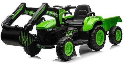 ATAA Tractor Eléctrico Infantil Stone 12 V Verde con Excavadora y Remolque