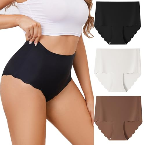 Anntry Bragas Mujer Sin Costuras Invisible Braguita Talle Alto Ropa Interior Elástico Cómodas y Suaves Color Liso 3 Pack