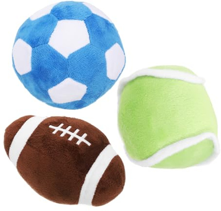 Happyyami Coussin Ballon De Sport en Peluche Douce pour Chien Et Chat, Jouet à Mâcher Doux, Mini Ballon De Foot en Peluche, Lot De 3 Set De Balles Moelleuses, Jeu D'intérieur pour Animaux