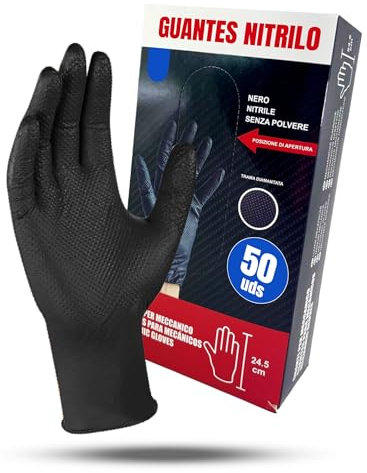 Acceseryx guantes nitrilo, guantes mecanico, guantes de nitrilo desechables, estructura de diamante de calidad impermeables, caja guantes 50 unidades (L)