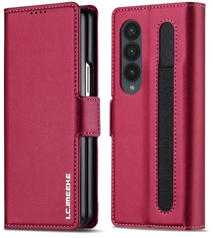 ZHOZEXIN Wallet Pu Leather Case for Samsung Galaxy Z Fold 4,Magnetic Closure Pu Leather with Pen Slot, Cash slot & Screen Protector Cover Case for Samsung Galaxy Z Fold 4 (Pink)