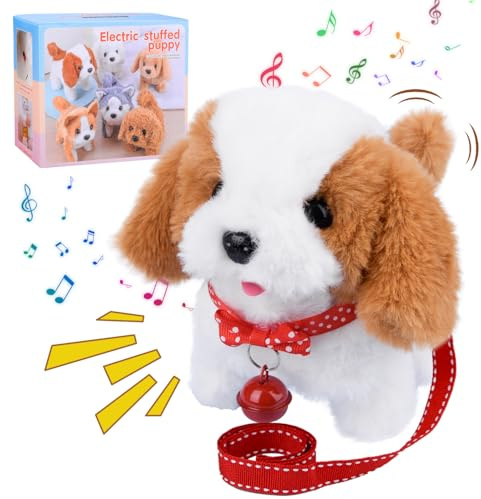 Vibbang Robot Chiot Réaliste Mignon, Jouet Interactif qui Marche, Aboie et Remue la Queue en Peluche pour Filles Garçons (C)
