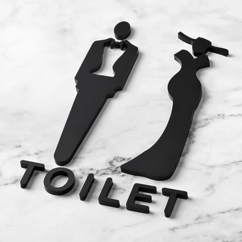 SGERUFZ Targhette Porta WC per Uomini e Donne, Targhe Personalizzate per Bagno, Armadio, Toilette (Nero) (12×8 cm)
