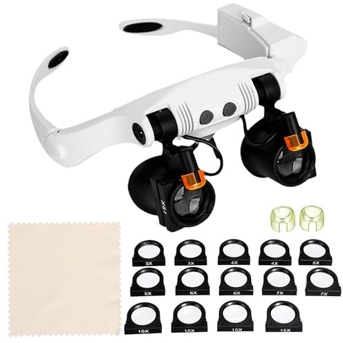 HERBYD Lupenbrille mit LED-Licht, 25-fache Vergrößerung, 14 Wechsel-Linsen (3X-15X), Kopfband-Lupe mit 2 verstellbaren LED-Lichtern für Basteln, Uhrenreparatur, Schmuck, Hobbys, Lesen, Handwerken