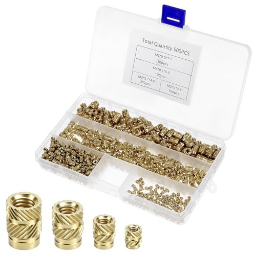QWORK® 500pcs surtido de inserts roscados de latón - tuercas de mano M2/M3/M4/M5 para impresión 3D y piezas de plástico