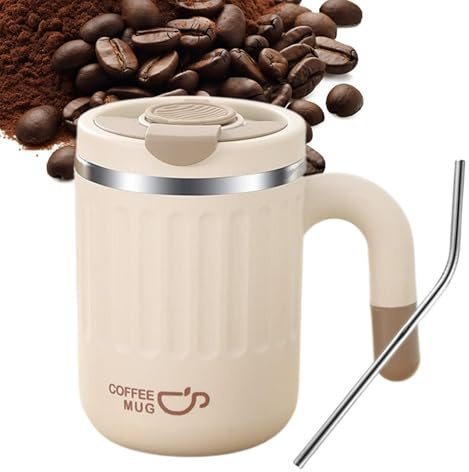 Mug Isotherme Cafe, 480ml Tasse À Café Avec Couvercle, Tasse Àcafé Isotherme En Acier Inoxydable Avec Double Paroi, Étanche Mug Isotherme Avec Paille Pour Café Chaud Et Froid, Lait Et Thé