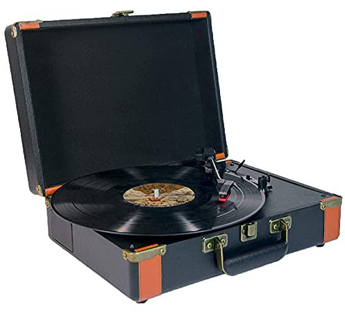 Tocadiscos vintage con Bluetooth de 3 velocidades, tocadiscos portátil con forma de maleta, tocadiscos compatible con reproducción de discos de vinilo de 7/10/12 pulgadas, conector para auriculares, c
