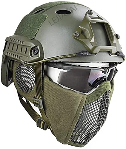 MH Tactical Fast Helmet Set/Protège - Oreilles Pliable Demi - Masque Et Lunettes pour Airsoft Paintball Halloween Cosplay CS Hunt