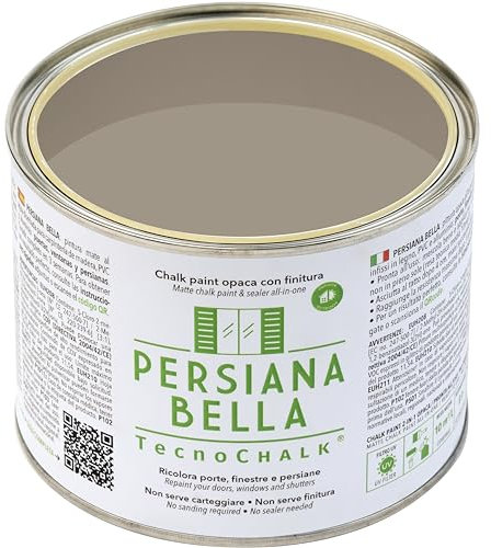 TecnoChalk® Persiana Bella Nuova Chalk Paint Extra Forte - Non Richiede Finitura – Ricolora Senza Carteggiare Persiane, Finestre, Porte e Infissi - Interno/Esterno - Colore Tortora (500 ml)