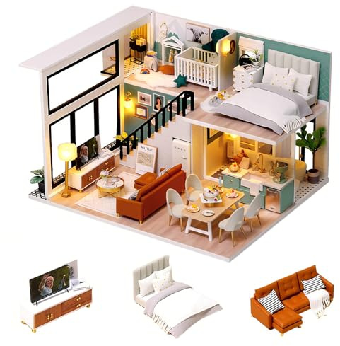 CUTEROOM Kit de Casa de Muñecas Miniatura para Montar - Casa de Muñecas de Madera con Muebles, Música y Luces LED para Adultos (Maqueta DIY, Idea de Regalo)