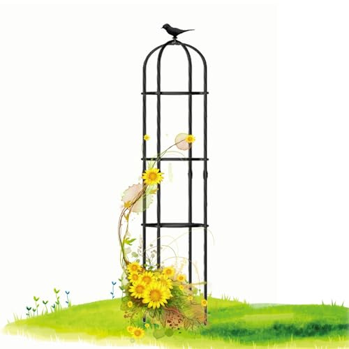 Treillis obélisque de Jardin en métal pour Plantes grimpantes – Support Noir pour rosiers et vignes – 35 x 180 cm (13,8 x 71 po) – Décoration de Jardin Vertical Durable