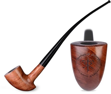 27,5 cm lång Churchwarden-träpipa | 10.8'' tobaks pipa för 9 mm filter | Handgjord rökpipa i trä | Sammetspåse ingår | Endast för tobaksanvändning (Tolkiens symbol)