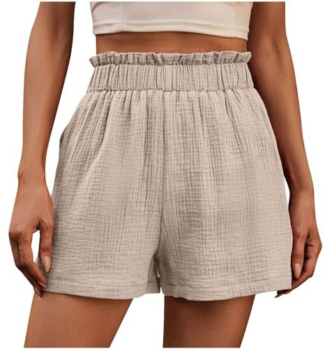 Shorts Femme Décontracté Élastique Taille Shorts et Bermudas Chic Baggy Short Sport Retro Woman Pants Respirant D'été vêtements Ajustée Couleur Unie Pantalon Court avec Poches Tailles S à XXL