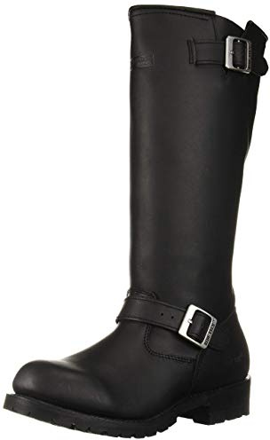 RIDETECS Mens 16in Heavy Duty Grain Oiled Leather Motorcycle Riding Boots, Black - Easy On Off, Side Zipper and Soft Toe