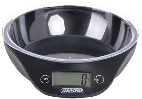 Mesko MS3164 Bilancia da Cucina Digitale con Ciotola di 700 ml, Pesa Alimenti di Alta Precisione, 5 Kg/ 11 Lb, Display LCD, Gradazione 1 g/ 0,1 oz, Funzione Tare, Nero