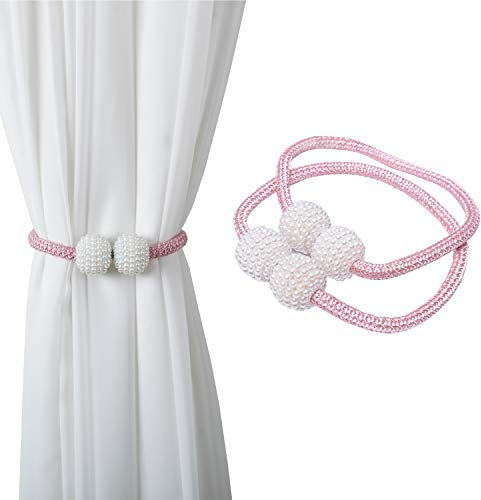 Magnetic Curtain Tie Backs - Magnetic Clips Rope Holders for Home Office Hotel Window Decoration (2-PACK, Pink)