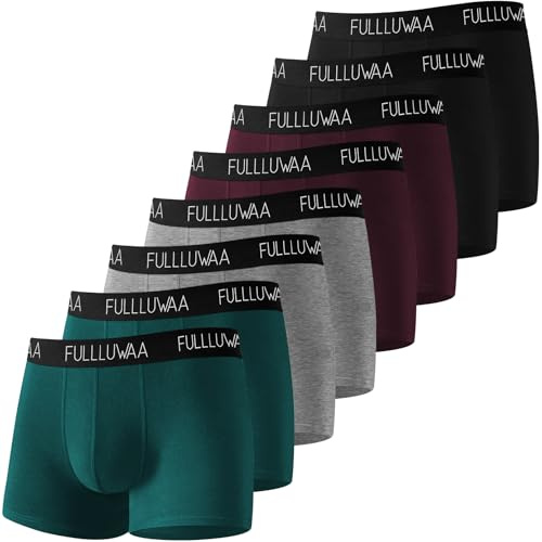 Fullluwaa Boxer Hombre Pack 8, Algodón Elástico, Suaves, sin Etiquetas | Pack Calzoncillos Hombre Boxer, Transpirable y Cómodo, Costuras Finas, Resistentes Sencillos, Cintura Elástica
