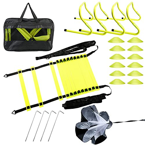 Amarine Made Speed Agility Training Set scala agilità tra cui resistenza paracadute, pali in acciaio, ostacoli regolabili, coni a disco e borsa per allenamento calcio hockey basket