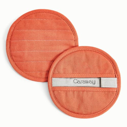 Caraway Pot Holders - 100% Organic Cotton Pot Holder - Double-Layer Stain Resistant Stitching - Resists High Heat & Low Cold Temperatures - Machine Washable - Perracotta