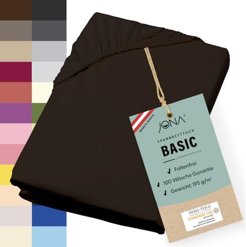 JONA SLEEP® Basic Spannbettlaken 180-200 x 200-220 cm - 190 g/m² faltenfreies Baumwoll-Jersey Leintuch, Made in Austria, Öko-Tex 100 Standard (Schoko)