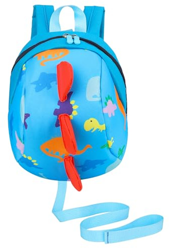 ZhiheHui Dinosaur Backpack for Toddler Boys and Girls Child Toddler Backpack with Reins Anti Lost Children Mini Backpack 1-4 Years Old Toddler with Strap Backpack (Blue)