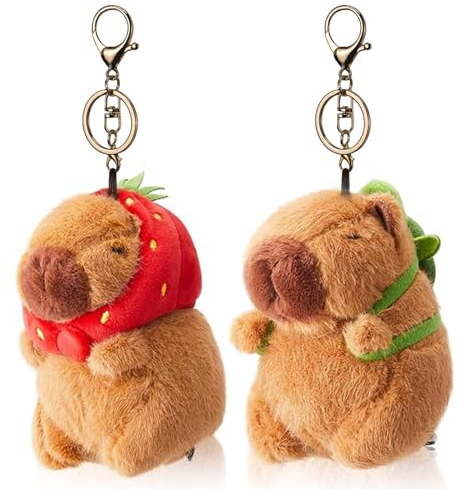 Mezrkuwr 2 Stück Capybara-Plüsch-Schlüsselanhänger, Spielzeug, realistische Capybara-Kuscheltiere, Spielzeug, Capybara-Anhänger für Rucksack, Geburtstagsgeschenk