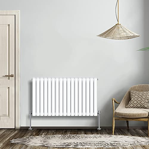 NRG White Modern Radiator Double Oval Panel Heater Horizontal Bathroom Radiators - 600x1003mm