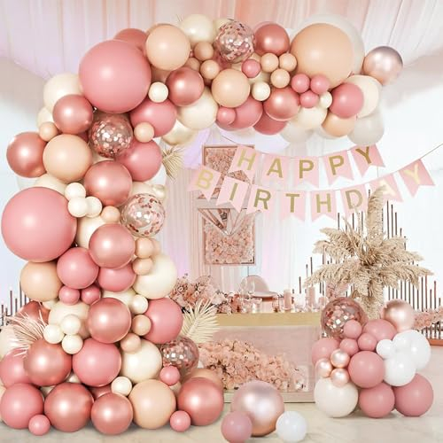 Luftballon Girlande Rosa Gold - 109 Stück Rosa Gold Ballonbogen mit Luftballons Rosegold und Ballons Beige Weiß, Pink Ballonbogen für Geburtstagsdeko Mädchen, Hochzeit, Baby Party Deko, Verlobung